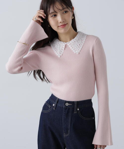 FREE'S MART(フリーズマート)の「◇〈MFM〉レース襟取り外し可能レース襟リブニット(ニット/セーター・レディース・ブラック/グレー系その他/ピンク/ネイビー・FREE)」の4枚目の写真