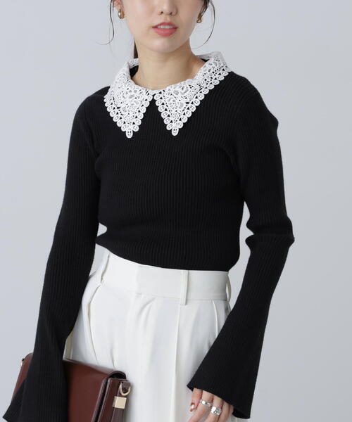 FREE'S MART(フリーズマート)の「◇〈MFM〉レース襟取り外し可能レース襟リブニット(ニット/セーター・レディース・ブラック/グレー系その他/ピンク/ネイビー・FREE)」の20枚目の写真