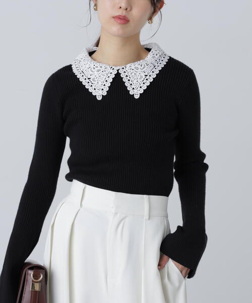 FREE'S MART(フリーズマート)の「◇〈MFM〉レース襟取り外し可能レース襟リブニット(ニット/セーター・レディース・ブラック/グレー系その他/ピンク/ネイビー・FREE)」の19枚目の写真