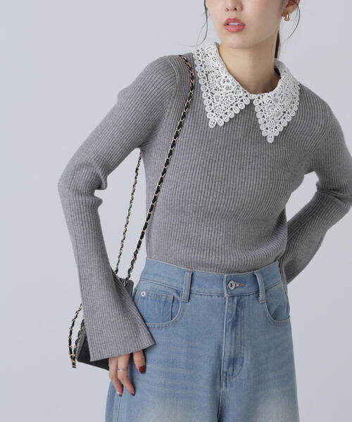 FREE'S MART(フリーズマート)の「◇〈MFM〉レース襟取り外し可能レース襟リブニット(ニット/セーター・レディース・ブラック/グレー系その他/ピンク/ネイビー・FREE)」の11枚目の写真