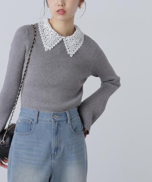 FREE'S MART(フリーズマート)の「◇〈MFM〉レース襟取り外し可能レース襟リブニット(ニット/セーター・レディース・ブラック/グレー系その他/ピンク/ネイビー・FREE)」の10枚目の写真