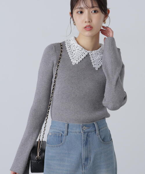 FREE'S MART(フリーズマート)の「◇〈MFM〉レース襟取り外し可能レース襟リブニット(ニット/セーター・レディース・ブラック/グレー系その他/ピンク/ネイビー・FREE)」の8枚目の写真