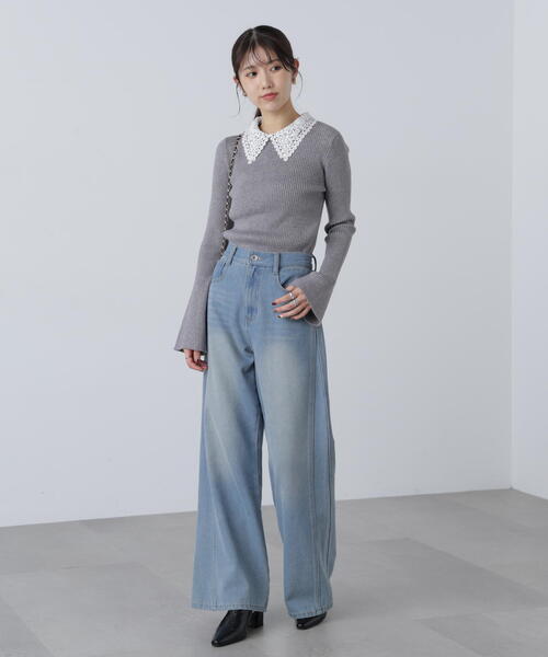 FREE'S MART(フリーズマート)の「◇〈MFM〉レース襟取り外し可能レース襟リブニット(ニット/セーター・レディース・ブラック/グレー系その他/ピンク/ネイビー・FREE)」の7枚目の写真