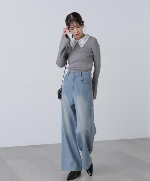 FREE'S MART(フリーズマート)の「◇〈MFM〉レース襟取り外し可能レース襟リブニット(ニット/セーター・レディース・ブラック/グレー系その他/ピンク/ネイビー・FREE)」の6枚目の写真