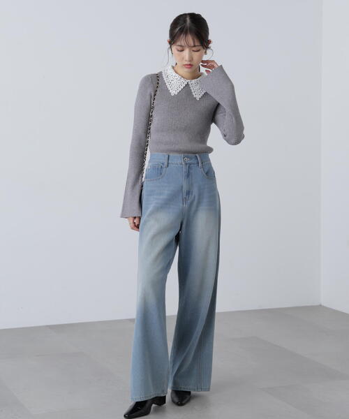 FREE'S MART（フリーズマート）の「◇〈ＭＦＭ〉レース襟取り外し可能レース襟リブニット（ニット/セーター・レディース・ブラック/グレー系その他/ピンク/ネイビー・FREE）」の22枚目の写真