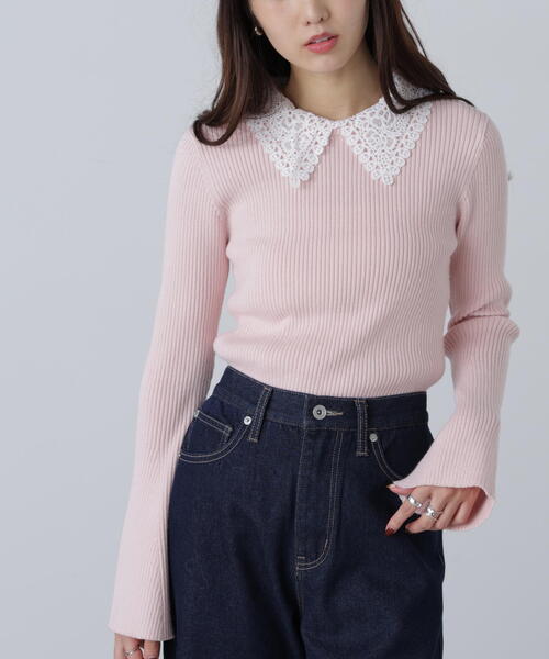 FREE'S MART（フリーズマート）の「◇〈ＭＦＭ〉レース襟取り外し可能レース襟リブニット（ニット/セーター・レディース・ブラック/グレー系その他/ピンク/ネイビー・FREE）」の18枚目の写真