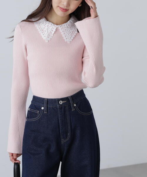 FREE'S MART（フリーズマート）の「◇〈ＭＦＭ〉レース襟取り外し可能レース襟リブニット（ニット/セーター・レディース・ブラック/グレー系その他/ピンク/ネイビー・FREE）」の17枚目の写真