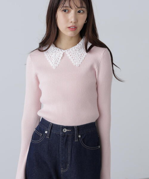 FREE'S MART（フリーズマート）の「◇〈ＭＦＭ〉レース襟取り外し可能レース襟リブニット（ニット/セーター・レディース・ブラック/グレー系その他/ピンク/ネイビー・FREE）」の16枚目の写真