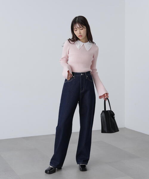 FREE'S MART（フリーズマート）の「◇〈ＭＦＭ〉レース襟取り外し可能レース襟リブニット（ニット/セーター・レディース・ブラック/グレー系その他/ピンク/ネイビー・FREE）」の14枚目の写真