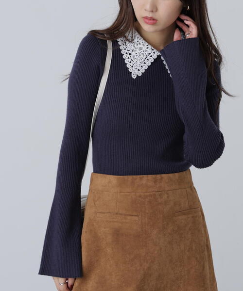 FREE'S MART（フリーズマート）の「◇〈ＭＦＭ〉レース襟取り外し可能レース襟リブニット（ニット/セーター・レディース・ブラック/グレー系その他/ピンク/ネイビー・FREE）」の10枚目の写真