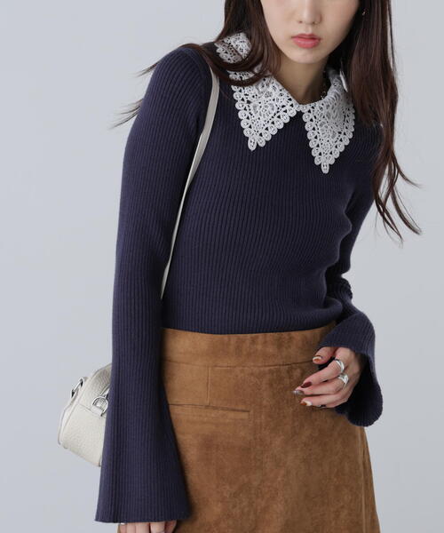 FREE'S MART（フリーズマート）の「◇〈ＭＦＭ〉レース襟取り外し可能レース襟リブニット（ニット/セーター・レディース・ブラック/グレー系その他/ピンク/ネイビー・FREE）」の9枚目の写真