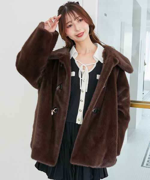 MAJESTIC LEGON(マジェスティックレゴン)の「ビットデザインファーブルゾン(ブルゾン・レディース・ブラウン/モカ/アイボリー・MEDIUM)」の3枚目の写真