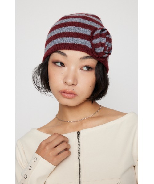 LAGUA GEM（ラグアジェム）の「FLOWER MOTIF KNIT キャップ（ニットキャップ/ビーニー・レディース・レッド系その他/グレー系その他2/ブラック・FREE）」の12枚目の写真
