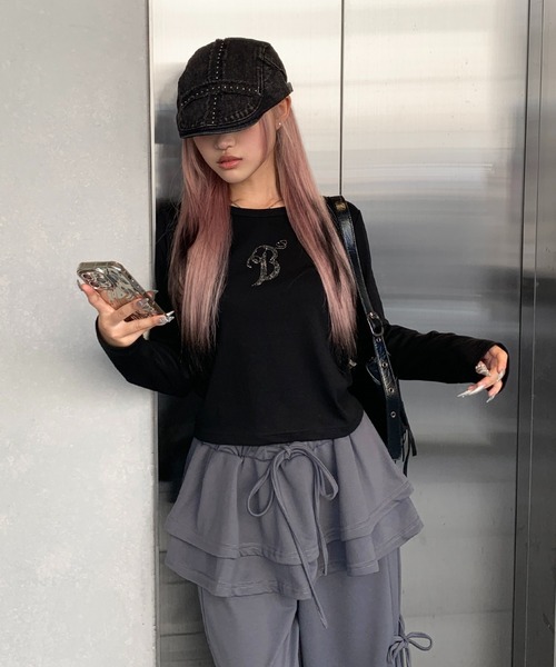 lilful（リルフル）の「羽モチーフ ラインストーン バックデザイン コンパクトロンT（Tシャツ/カットソー・レディース・ホワイト/ブラック/グレー・S/M）」の9枚目の写真
