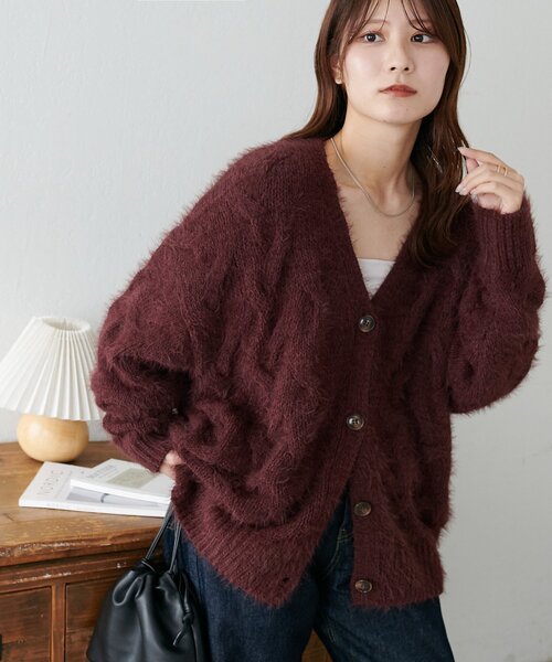 セール】【WEB限定】ケーブルシャギーニットカーデ（カーディガン