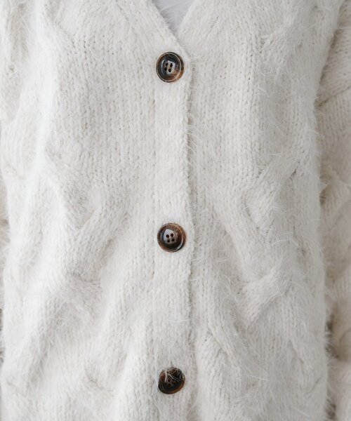 グレースコンチネンタル ケーブル　ケーブルニット　カーディガン　コート　ホワイト レース使い ケーブルニット カーディガン 通販 - ディノス