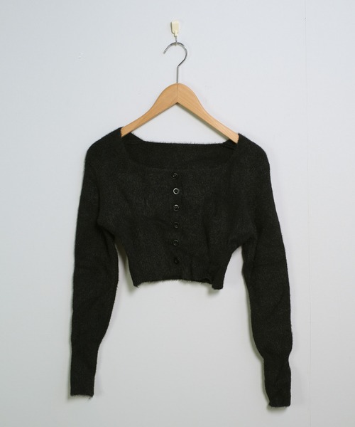 shopnikoniko（ショップニコニコ）の「シャギーニット カーディガン ショート丈 クロップド丈 カーデ（カーディガン/ボレロ・レディース・ホワイト/ブラック・フリー）」の10枚目の写真