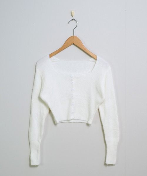 shopnikoniko（ショップニコニコ）の「シャギーニット カーディガン ショート丈 クロップド丈 カーデ（カーディガン/ボレロ・レディース・ホワイト/ブラック・フリー）」の11枚目の写真