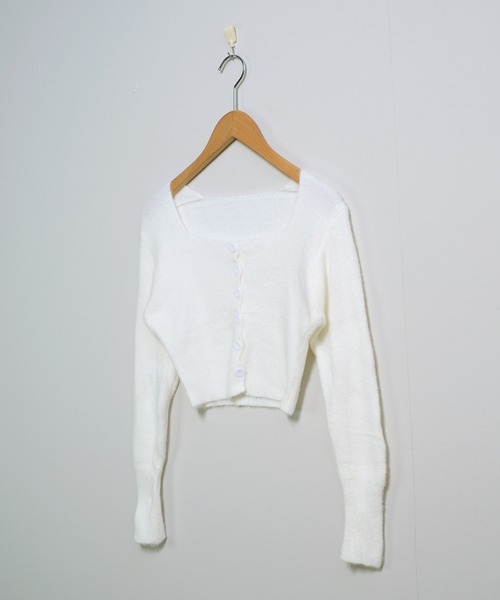 shopnikoniko（ショップニコニコ）の「シャギーニット カーディガン ショート丈 クロップド丈 カーデ（カーディガン/ボレロ・レディース・ホワイト/ブラック・フリー）」の12枚目の写真