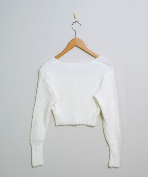 shopnikoniko（ショップニコニコ）の「シャギーニット カーディガン ショート丈 クロップド丈 カーデ（カーディガン/ボレロ・レディース・ホワイト/ブラック・フリー）」の13枚目の写真