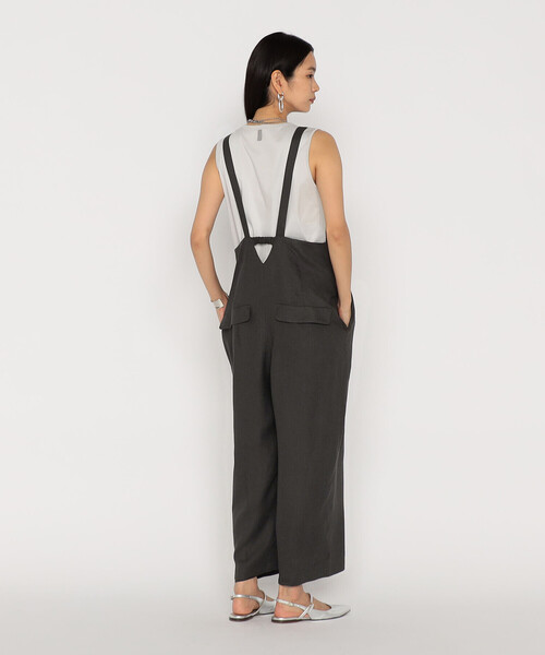 Gabardine K.T（ギャバジンケーティー）の「麻調合繊 パンツディテールオールインワン（サロペット/オーバーオール・レディース・グレー/ブラック・11号）」の8枚目の写真