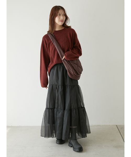 emmi（エミ）の「【セットアップ対応】ラムウールオーバーニットトップス（ニット/セーター・レディース・バーガンディー/ライトベージュ/チャコールグレー・F）」の17枚目の写真