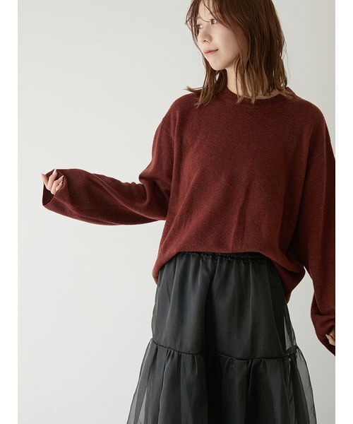 emmi（エミ）の「【セットアップ対応】ラムウールオーバーニットトップス（ニット/セーター・レディース・バーガンディー/ライトベージュ/チャコールグレー・F）」の18枚目の写真