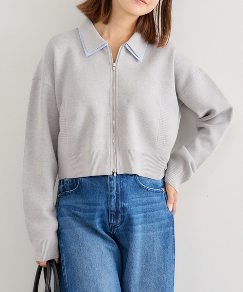 U by SPICK&SPAN（ユーバイスピックアンドスパン）の「ダブルカラーニットカーデ（カーディガン/ボレロ・レディース・グレー/ネイビー・FREE）」の2枚目の写真