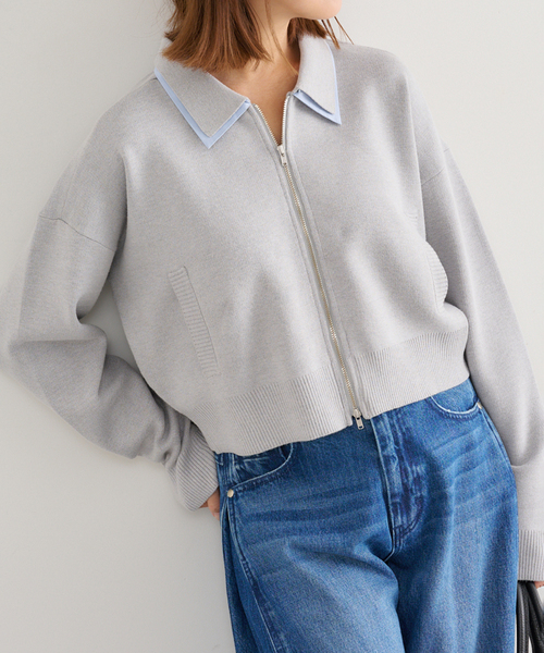 U by SPICK&SPAN（ユーバイスピックアンドスパン）の「ダブルカラーニットカーデ（カーディガン/ボレロ・レディース・グレー/ネイビー・FREE）」の3枚目の写真