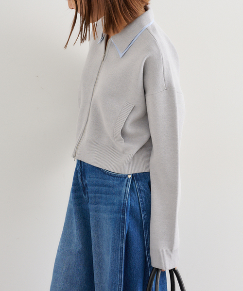 U by SPICK&SPAN（ユーバイスピックアンドスパン）の「ダブルカラーニットカーデ（カーディガン/ボレロ・レディース・グレー/ネイビー・FREE）」の4枚目の写真