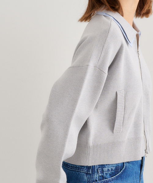 U by SPICK&SPAN（ユーバイスピックアンドスパン）の「ダブルカラーニットカーデ（カーディガン/ボレロ・レディース・グレー/ネイビー・FREE）」の5枚目の写真