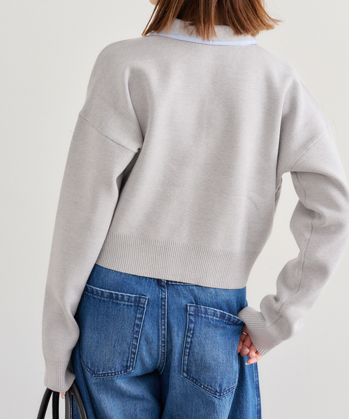 U by SPICK&SPAN（ユーバイスピックアンドスパン）の「ダブルカラーニットカーデ（カーディガン/ボレロ・レディース・グレー/ネイビー・FREE）」の6枚目の写真