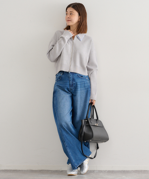 U by SPICK&SPAN（ユーバイスピックアンドスパン）の「ダブルカラーニットカーデ（カーディガン/ボレロ・レディース・グレー/ネイビー・FREE）」の9枚目の写真