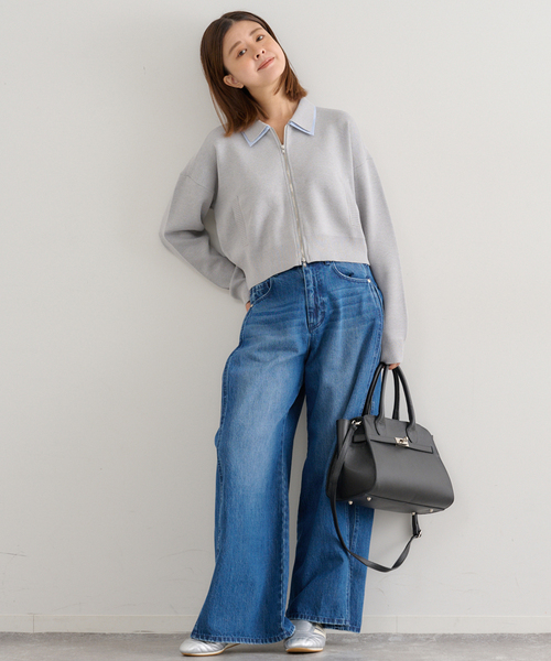 U by SPICK&SPAN（ユーバイスピックアンドスパン）の「ダブルカラーニットカーデ（カーディガン/ボレロ・レディース・グレー/ネイビー・FREE）」の10枚目の写真