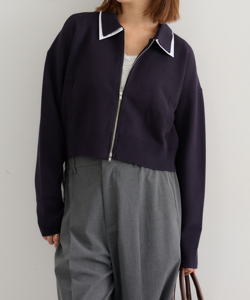 U by SPICK&SPAN（ユーバイスピックアンドスパン）の「ダブルカラーニットカーデ（カーディガン/ボレロ・レディース・グレー/ネイビー・FREE）」の12枚目の写真