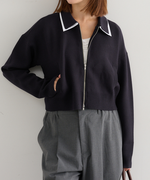 U by SPICK&SPAN（ユーバイスピックアンドスパン）の「ダブルカラーニットカーデ（カーディガン/ボレロ・レディース・グレー/ネイビー・FREE）」の13枚目の写真