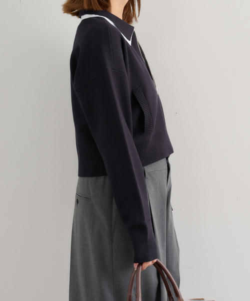 U by SPICK&SPAN（ユーバイスピックアンドスパン）の「ダブルカラーニットカーデ（カーディガン/ボレロ・レディース・グレー/ネイビー・FREE）」の14枚目の写真