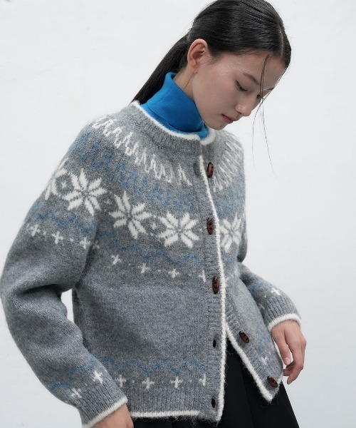 GENERAL IDEA（ジェネラルアイデア）の「wool nordic duffle cardigan ノルディック柄ラグラン袖カーディガン（カーディガン/ボレロ・レディース・グレー/モカ/ネイビー/レッド/ブラウン・L/M/S）」の2枚目の写真