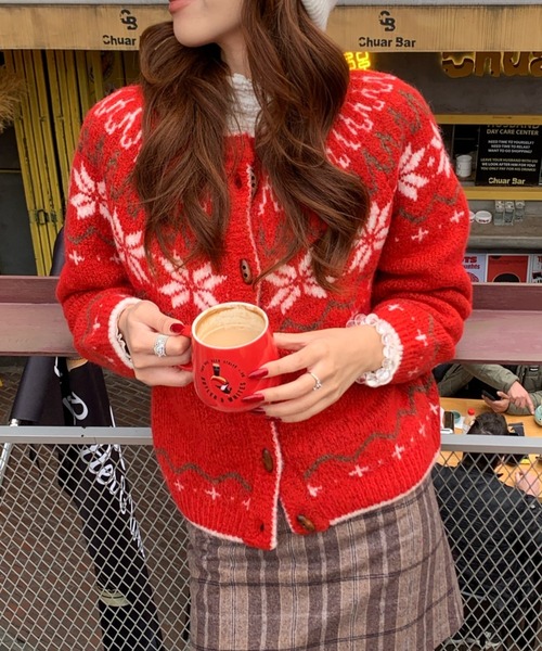 GENERAL IDEA（ジェネラルアイデア）の「wool nordic duffle cardigan ノルディック柄ラグラン袖カーディガン（カーディガン/ボレロ・レディース・グレー/モカ/ネイビー/レッド/ブラウン・L/M/S）」の5枚目の写真