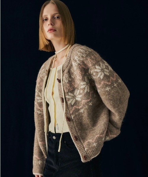 GENERAL IDEA（ジェネラルアイデア）の「wool nordic duffle cardigan ノルディック柄ラグラン袖カーディガン（カーディガン/ボレロ・レディース・グレー/モカ/ネイビー/レッド/ブラウン・L/M/S）」の3枚目の写真