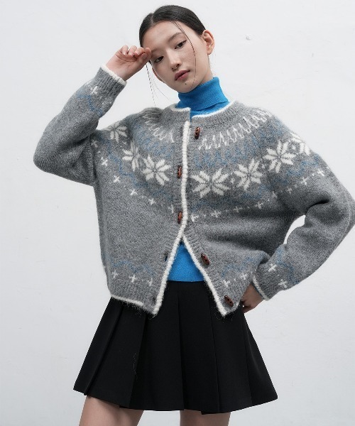 GENERAL IDEA（ジェネラルアイデア）の「wool nordic duffle cardigan ノルディック柄ラグラン袖カーディガン（カーディガン/ボレロ・レディース・グレー/モカ/ネイビー/レッド/ブラウン・L/M/S）」の6枚目の写真