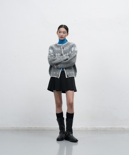 GENERAL IDEA（ジェネラルアイデア）の「wool nordic duffle cardigan ノルディック柄ラグラン袖カーディガン（カーディガン/ボレロ・レディース・グレー/モカ/ネイビー/レッド/ブラウン・L/M/S）」の10枚目の写真