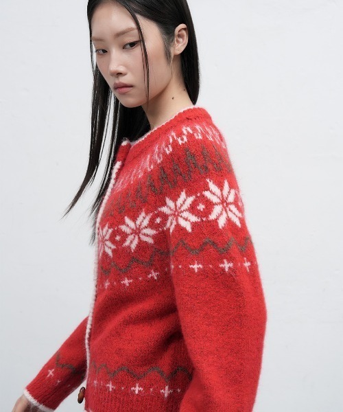 最終価格★45R★ウールアルパカフェルトニットカウチンボレロ★赤 アルパカ混シャツニットカーデ（カーディガン/ボレロ）｜MIESROHE