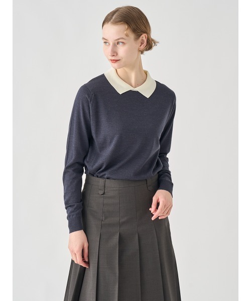 バイカラー長袖クレリックニットポロシャツ（ニット/セーター）｜JOHN