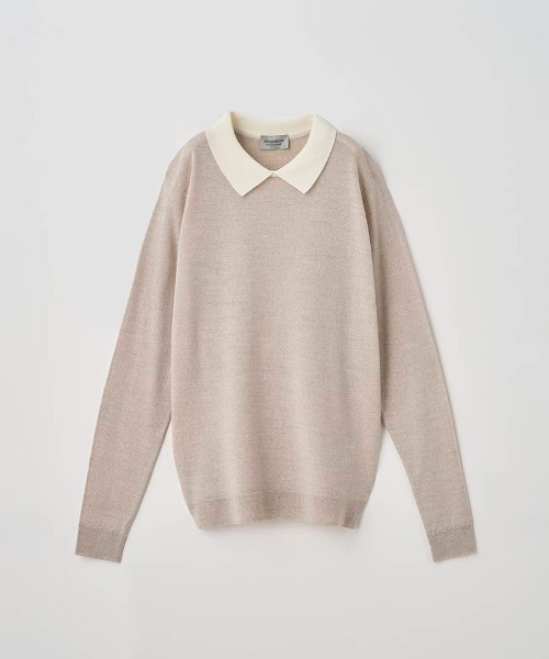 バイカラー長袖クレリックニットポロシャツ（ニット/セーター）｜JOHN