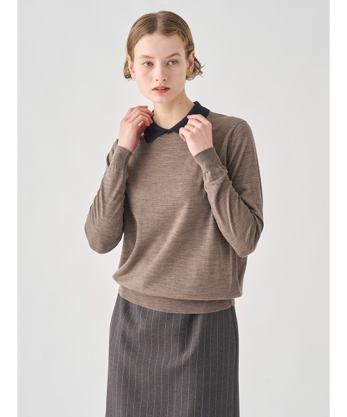 バイカラー長袖クレリックニットポロシャツ（ニット/セーター）｜JOHN