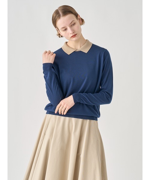 ジョンスメドレー クレリック ポロ 襟付き長袖ニット ウール ココア