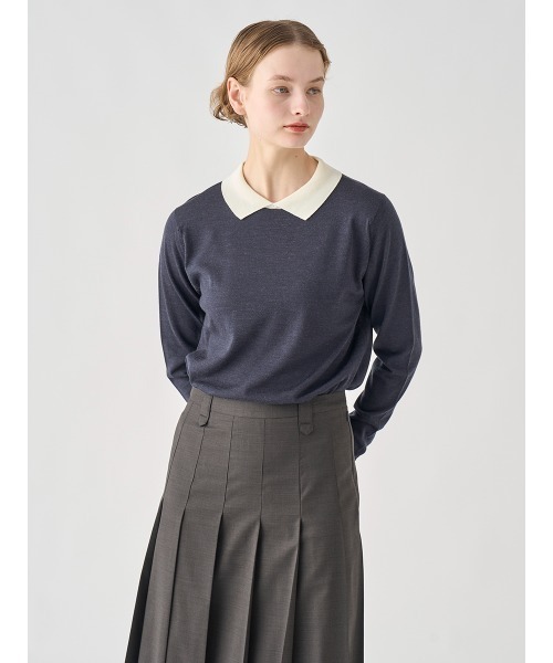 バイカラー長袖クレリックニットポロシャツ（ニット/セーター）｜JOHN