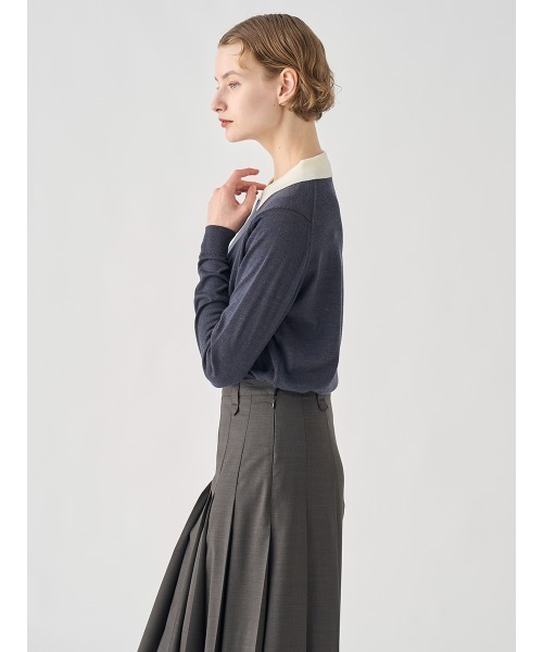 JOHN SMEDLEY 長袖クレリックニットポロシャツ チャコール M 美品 バイカラー長袖クレリックニットポロシャツ（ニット/セーター）｜JOHN