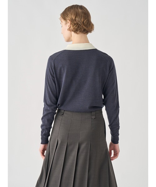 JOHN SMEDLEY クレリックポロニット M ダークグレー×ブラック バイカラー長袖クレリックニットポロシャツ（ニット/セーター）｜JOHN